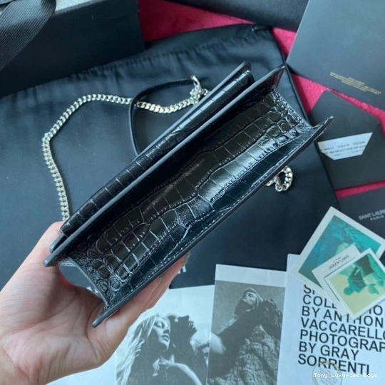 Tony Luxuries IN SHINY SUNSET LEATHER CROCODILE-EMBOSSED YSL 0819